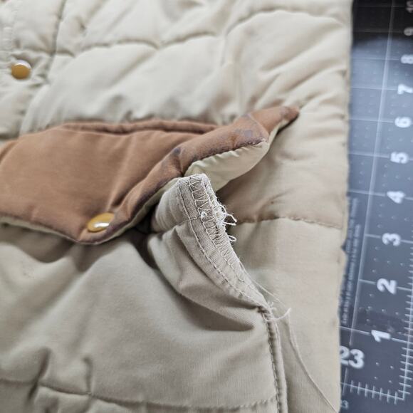 Vintage Puffer Coat Mens Small Tan Brown 80s Utility Farm Ranch Western Warm - Picture 9 of 13